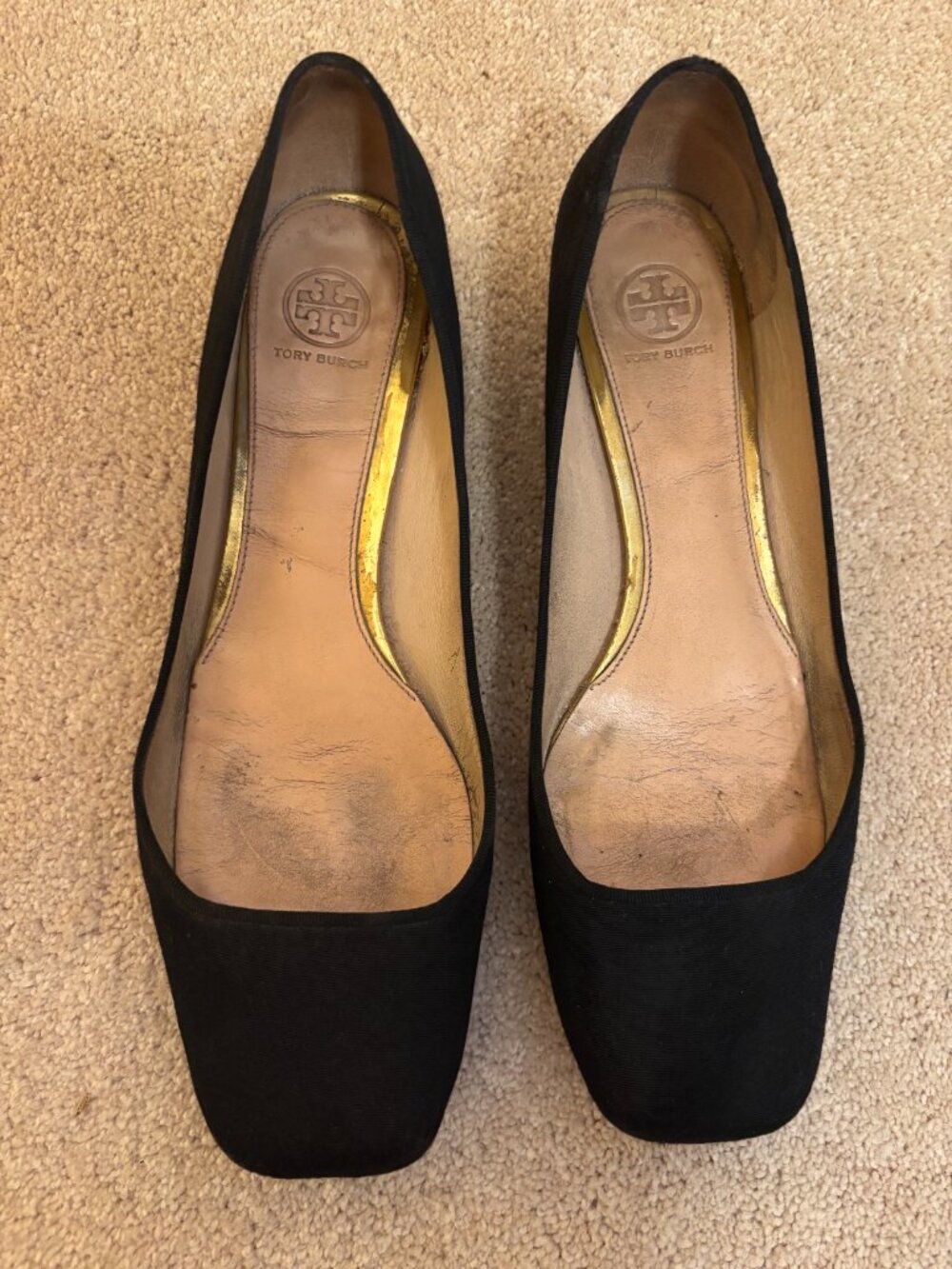 Tory Burch Black Flats Regina Square Toe Low Block Heels Size 11 - Picture 7 of 7
